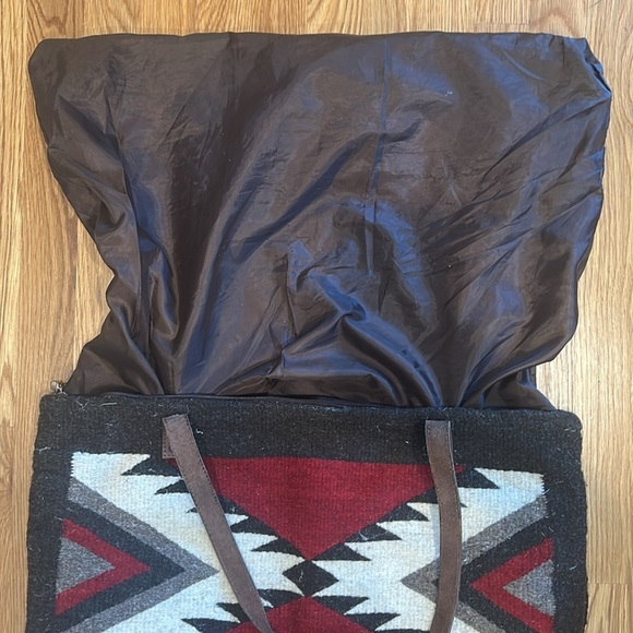 Vintage Navajo blanket bag oversize shoulder tote brown red bone 21”w  18” h - Picture 10 of 11